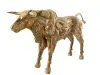 Product image 1 of the product “Standing Bull - Head up. Artistic made made from single teak wood pieces. The head is carved wood. About 240cm length and 125cm height ”